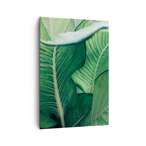 Bild auf Leinwand - Leinwandbild - Grüne Blätter mit ausdrucksstarken Details und Struktur - 70x100cm - Intensiv grünes Leben - Moderne Wanddekoration für Wohnzimmer und Schlafzimmer ARTTOR