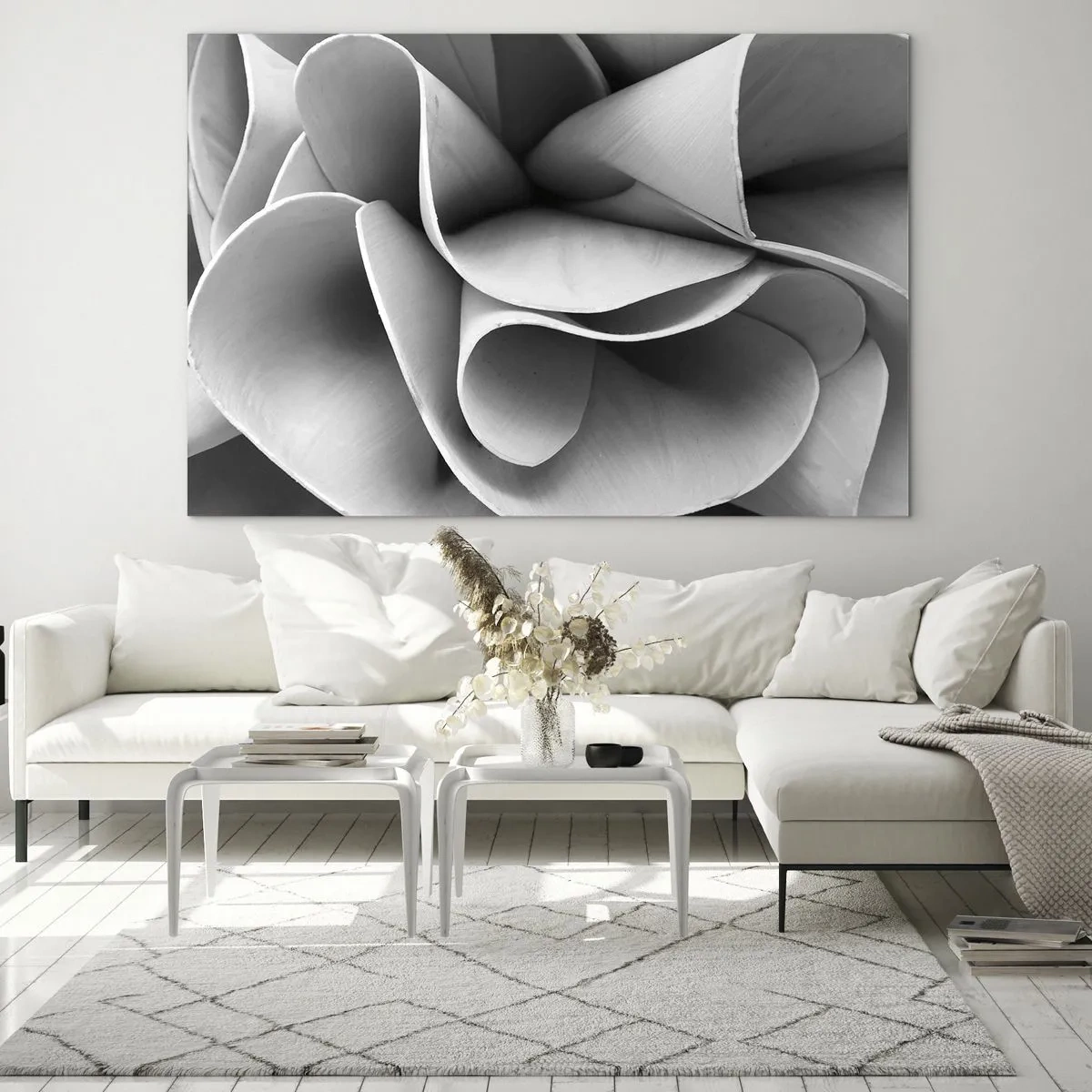 Glasbild - Bild auf glas - Schwarz-Weiß-Nahaufnahme abstrakter Spiralformen - 70x50cm - Es passiert im Weltraum - Moderne Wanddekoration für Wohnzimmer und Schlafzimmer ARTTOR