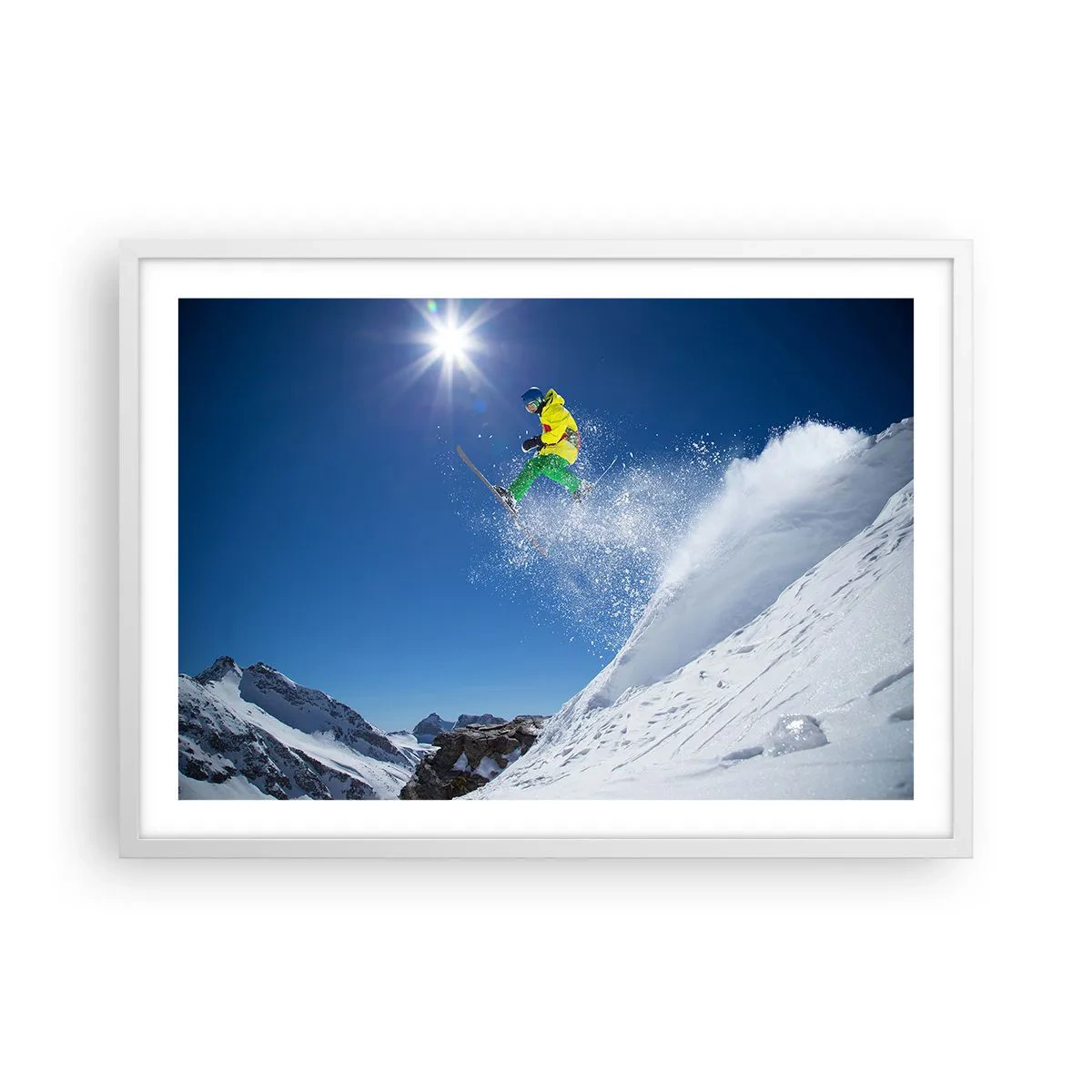Poster in einem weißen Rahmen - Tanzen mit den Bergen - 70x50 cm