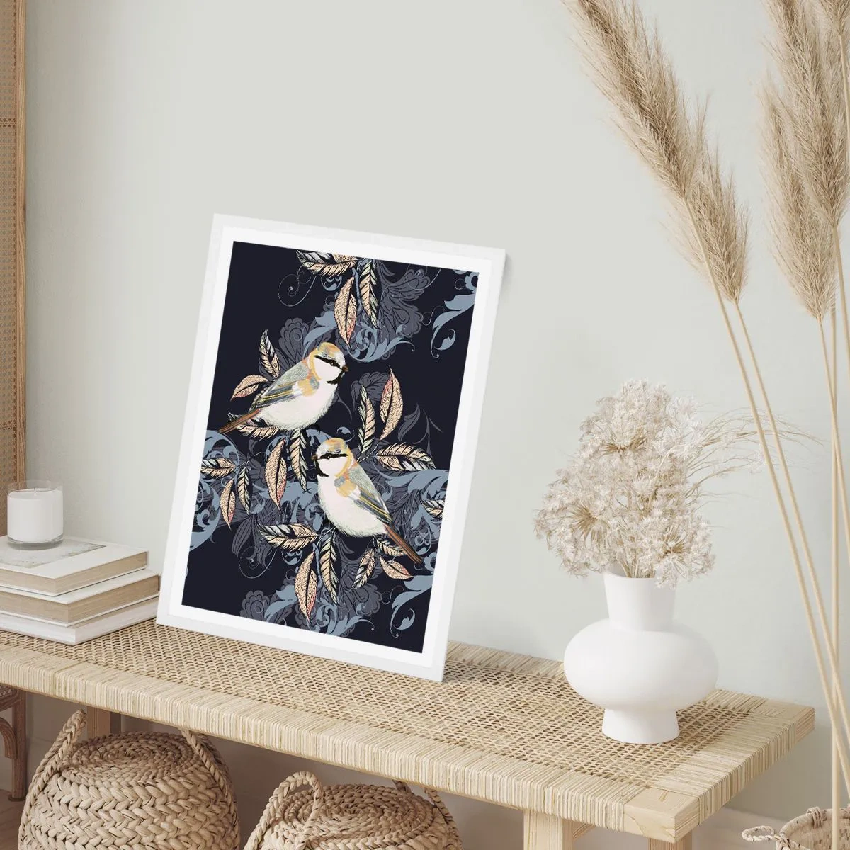 Poster in einem weißen Rahmen - Gelb-blauer Triller - 70x100 cm