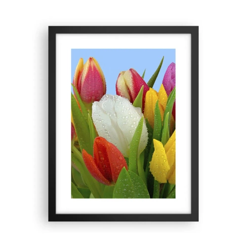 Poster in einem schwarzem Rahmen - Ein blumiger Regenbogen in Tautropfen - 30x40 cm