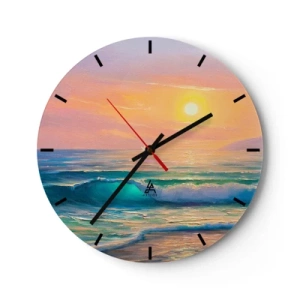 Wanduhr - Glasuhr - Ein malerischer Sonnenuntergang über einem ruhigen Ozean - 30x30cm - Ein türkisfarbenes Lied der Wellen - Moderne Wanddekoration für Wohnzimmer, Küche und Schlafzimmer ARTTOR