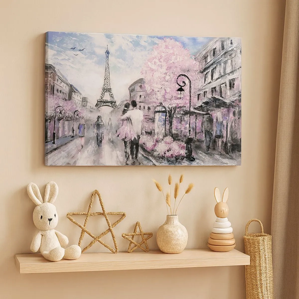 Bild auf Leinwand - Leinwandbild - Ein romantischer Spaziergang in Paris am Eiffelturm - 70x50cm - Wie man sich verlieben kann, ist nur in ... - Moderne Wanddekoration für Wohnzimmer und Schlafzimmer ARTTOR