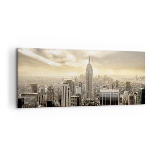 Bild auf Leinwand - Leinwandbild - Panorama der Stadt mit Blick auf das Empire State Building - 120x50cm - New York aus Grau - Moderne Wanddekoration für Wohnzimmer und Schlafzimmer ARTTOR