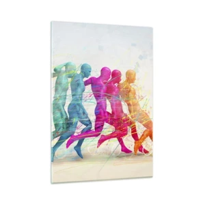 Glasbild - Bild auf glas - Eine farbenfrohe abstrakte Darstellung der Bewegung einer laufenden Figur - 50x70cm - Harmonie der Bewegung - Moderne Wanddekoration für Wohnzimmer und Schlafzimmer ARTTOR