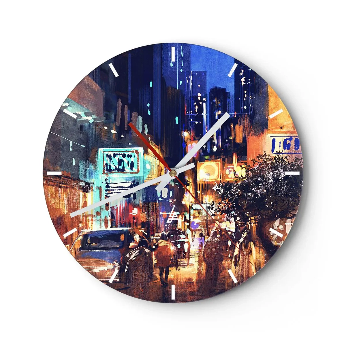 Wanduhr - Glasuhr - Nachtstraße im Urban-Art-Stil - 30x30cm - Und die Stadt ist wach - Moderne Wanddekoration für Wohnzimmer, Küche und Schlafzimmer ARTTOR