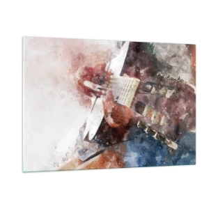 Glasbild - Bild auf glas - Ein Aquarell eines künstlerischen Gitarrenspielers - 120x80cm - Und was halten Sie davon? - Moderne Wanddekoration für Wohnzimmer und Schlafzimmer ARTTOR