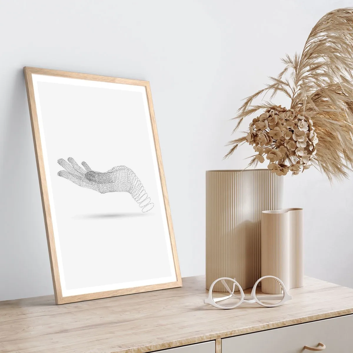 Poster in einem Rahmen aus heller Eiche - Federnde Hand - 70x100 cm