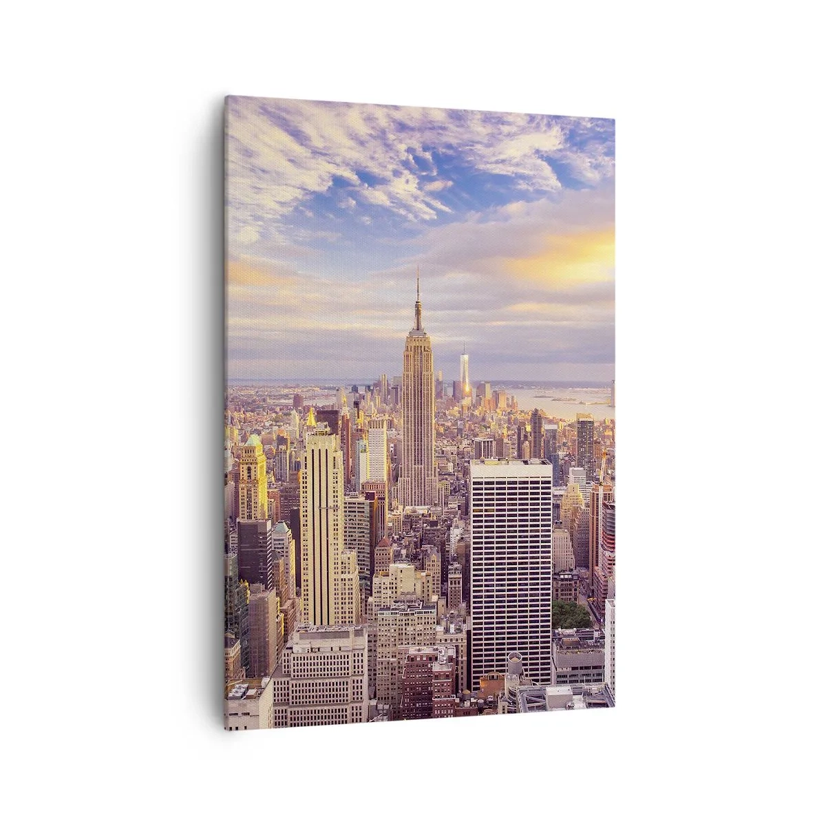 Bild auf Leinwand - Leinwandbild - Panorama einer modernen Stadt mit Wolkenkratzern bei Sonnenuntergang - 70x100cm - Nur nach den Wolken greifen - Moderne Wanddekoration für Wohnzimmer und Schlafzimmer ARTTOR