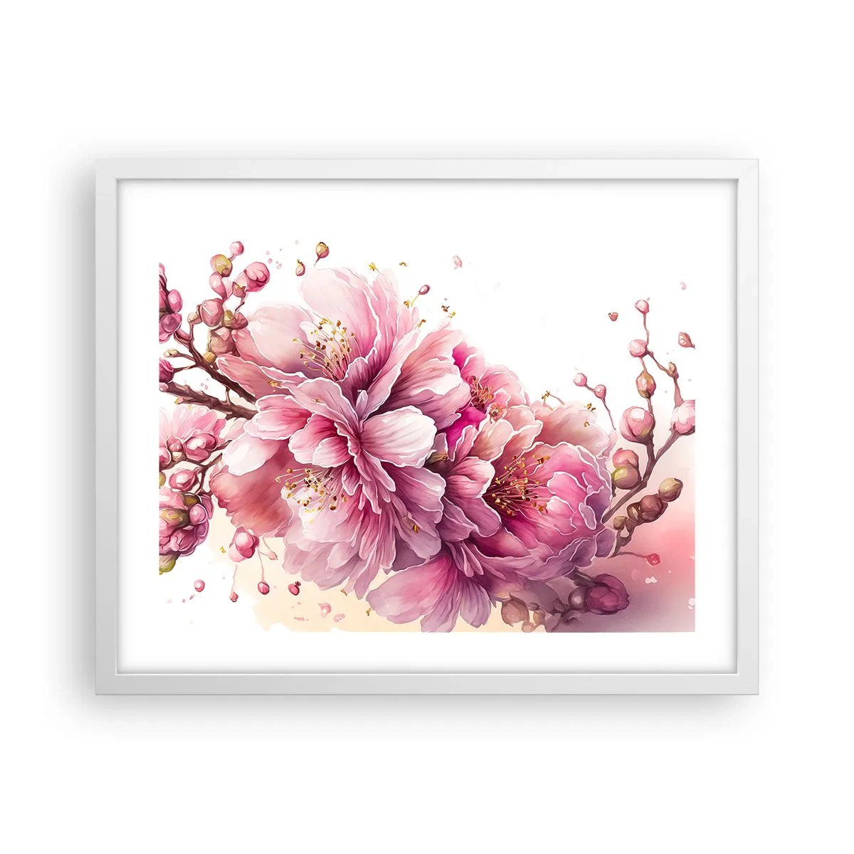 Poster in einem weißen Rahmen - Kirschblütenblüte - 50x40 cm