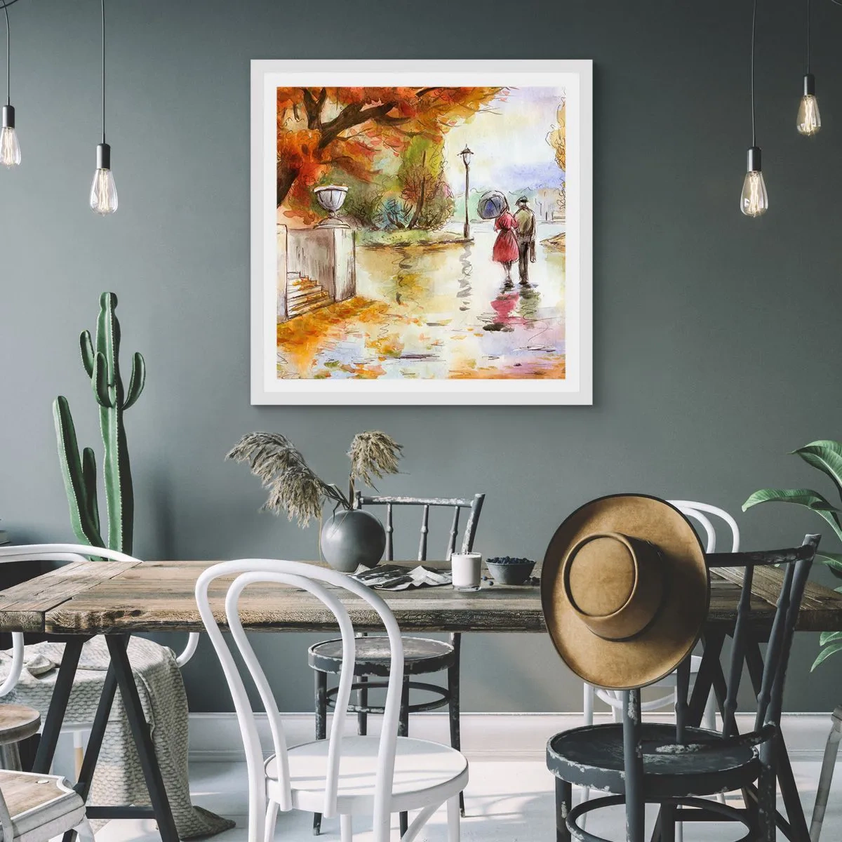 Poster in einem weißen Rahmen - Romantischer Herbst im Park - 30x30 cm