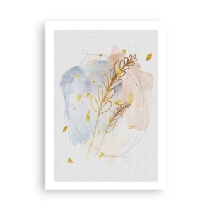 Poster - Eine zarte botanische Komposition mit goldenen Details - 50x70cm - Goldenr Hauch - Moderne Wanddekoration für Wohnzimmer und Schlafzimmer ARTTOR