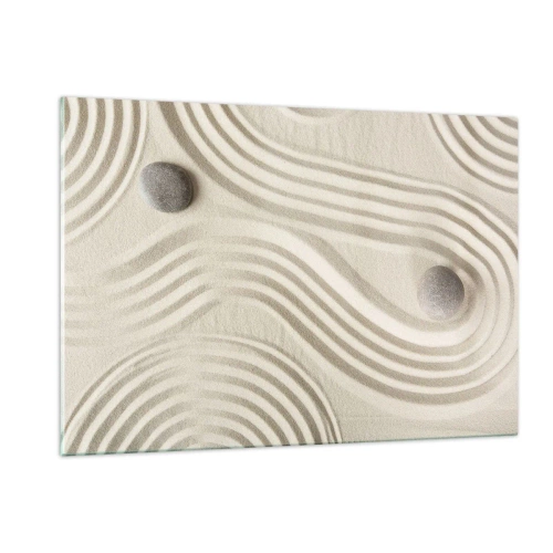Glasbild - Bild auf glas - Minimalistischer Sand mit Steinen und geometrischen Mustern - 120x80cm - Ein Hauch von Wärme - Moderne Wanddekoration für Wohnzimmer und Schlafzimmer ARTTOR