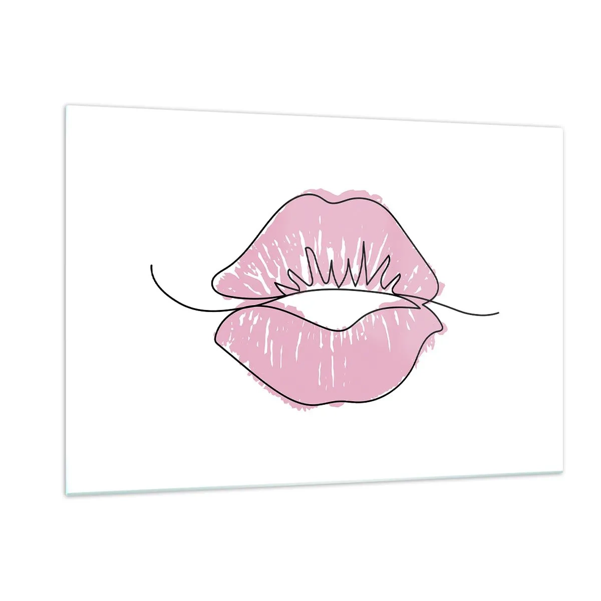 Glasbild - Bild auf glas - Abstraktes Bild von Lippen in Rosa- und Schwarztönen - 120x80cm - Bereit zum Küssen? - Moderne Wanddekoration für Wohnzimmer und Schlafzimmer ARTTOR