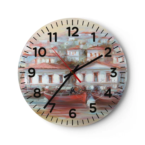 Wanduhr - Glasuhr - Glückliche Stadt - 40x40 cm