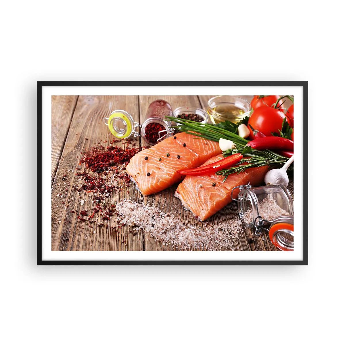Poster in einem schwarzem Rahmen - Norwegisches Abenteuer in der Küche - 91x61 cm