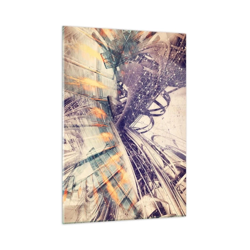 Glasbild - Bild auf glas - Abstrakte Komposition mit dynamischen Linien und Farben - 50x70cm - In großer Eile - Moderne Wanddekoration für Wohnzimmer und Schlafzimmer ARTTOR