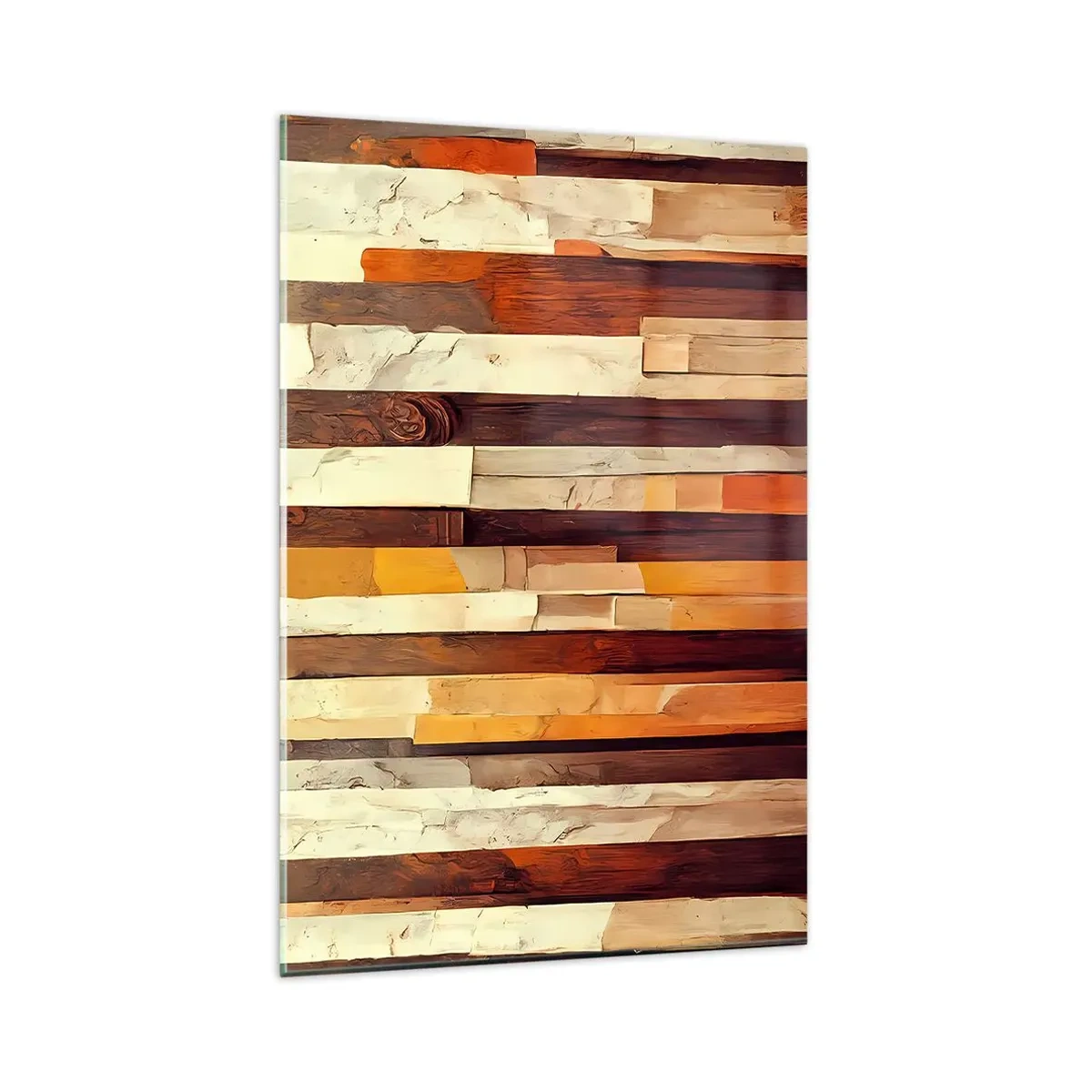 Glasbild - Bild auf glas - Geometrische Komposition in Holz- und Goldtönen - 80x120cm - Hymne der Waldbäume - Moderne Wanddekoration für Wohnzimmer und Schlafzimmer ARTTOR