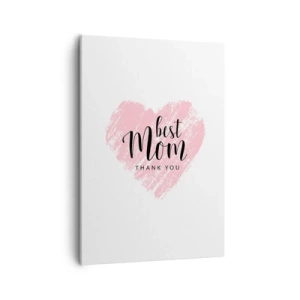 Bild auf Leinwand - Leinwandbild - Rosa Herz mit der Aufschrift „Best Mom Thank You“ auf weißem Hintergrund - 50x70cm - Immer der richtige Moment - Moderne Wanddekoration für Wohnzimmer und Schlafzimmer ARTTOR