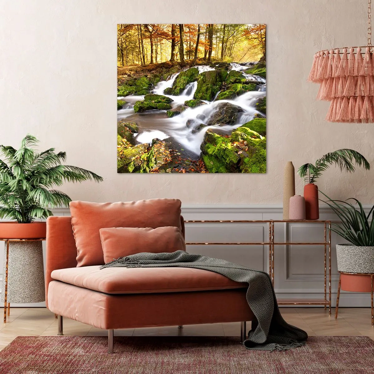 Bild auf Leinwand - Leinwandbild - Rasch durch den herbstlichen Wald - 60x60 cm