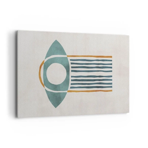 Bild auf Leinwand - Leinwandbild - Geometrisches Muster in Grün- und Orangetönen - 120x80cm - Zeichen und Rituale - Moderne Wanddekoration für Wohnzimmer und Schlafzimmer ARTTOR