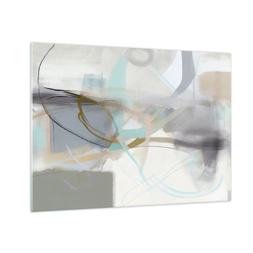 Glasbild - Bild auf glas - Eine verschwommene Abstraktion mit Pastell- und Graphitakzenten. - 70x50cm - Neblige Abstraktion - Moderne Wanddekoration für Wohnzimmer und Schlafzimmer ARTTOR