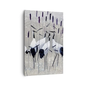 Bild auf Leinwand - Leinwandbild - Reiher im Gras vor einem friedlichen Hintergrund - 80x120cm - Unter ihren eigenen - Moderne Wanddekoration für Wohnzimmer und Schlafzimmer ARTTOR