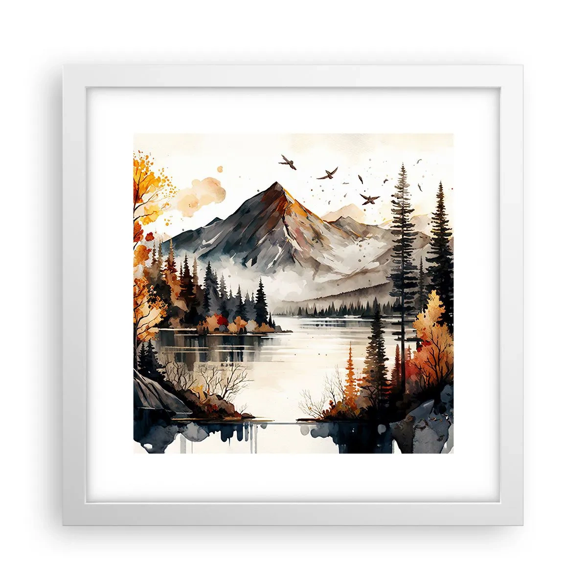 Poster in einem weißen Rahmen - Goldener Herbst in den Bergen - 30x30 cm