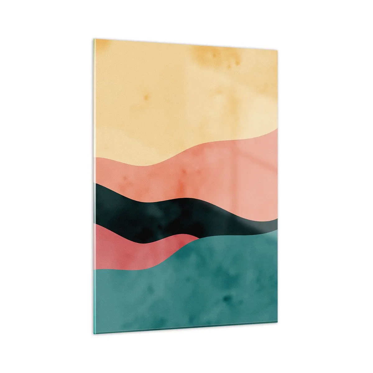 Glasbild - Bild auf glas - Bunte Wellen in Grün-, Rosa-, Schwarz- und Beigetönen - 50x70cm - Konforme Nichtkonformität - Moderne Wanddekoration für Wohnzimmer und Schlafzimmer ARTTOR