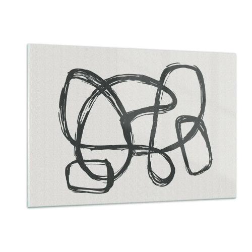 Glasbild - Bild auf glas - Schwarze Schleifen und Linien bilden eine abstrakte Komposition auf weißem Hintergrund. - 120x80cm - Schleifenabstraktion - Moderne Wanddekoration für Wohnzimmer und Schlafzimmer ARTTOR