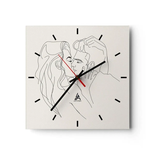 Wanduhr - Glasuhr - Eine minimalistische Illustration eines Paares in einer liebevollen Umarmung - 30x30cm - Verstrickt im Gefühl - Moderne Wanddekoration für Wohnzimmer und Schlafzimmer ARTTOR