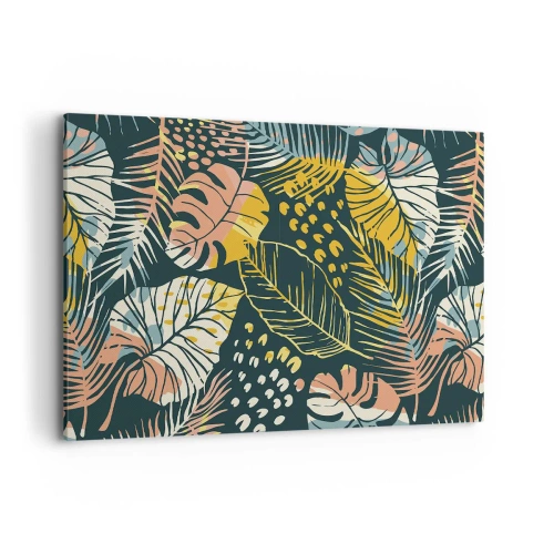 Bild auf Leinwand - Leinwandbild - Bunte Blätter auf dunklem Hintergrund - 120x80cm - Grüne Fantasie - Moderne Wanddekoration für Wohnzimmer und Schlafzimmer ARTTOR