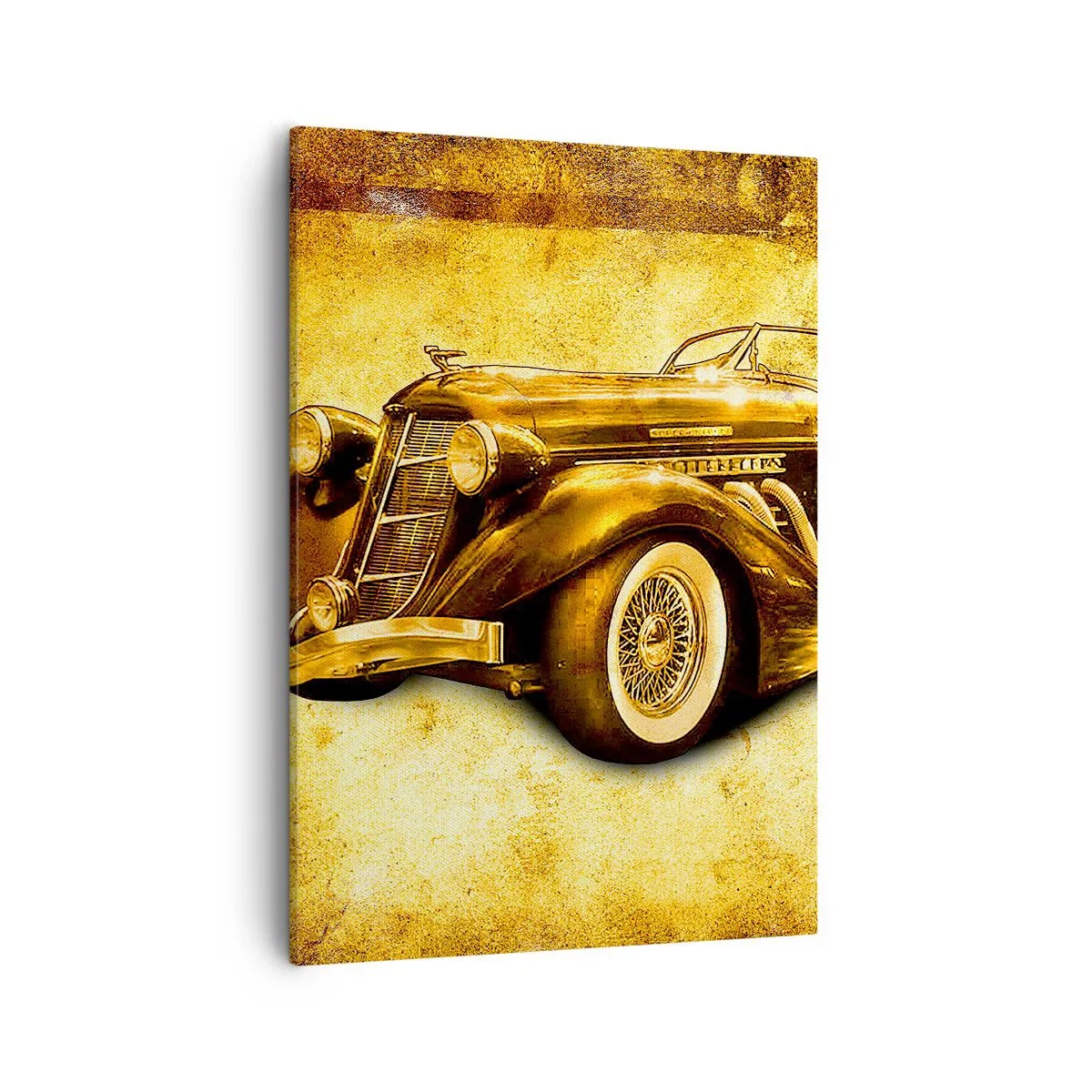 Bild auf Leinwand - Leinwandbild - Ein klassisches goldenes Retro-Cabrio vor einem Vintage-Hintergrund in warmen Farben. - 50x70cm - Elite der Elite - Moderne Wanddekoration für Wohnzimmer und Schlafzimmer ARTTOR