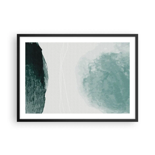 Poster in einem schwarzem Rahmen - Eine zarte abstrakte Komposition in Grüntönen mit subtilen Formen auf hellem Hintergrund. - 70x50cm - Begegnung mit Nebel - Moderne Wanddekoration für Wohnzimmer und Schlafzimmer ARTTOR