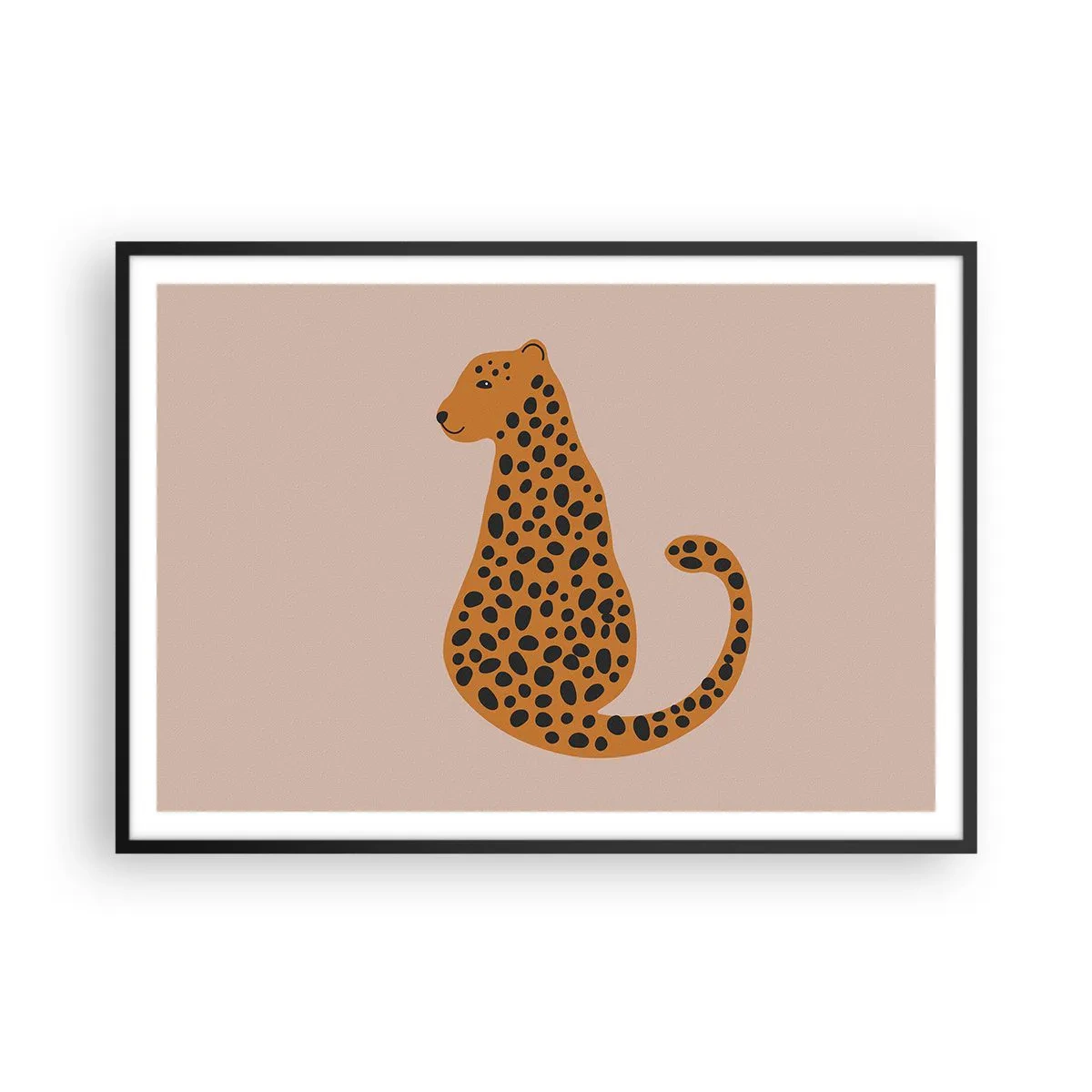 Poster in einem schwarzem Rahmen - Eine minimalistische Zeichnung eines Panthers auf beigem Hintergrund - 100x70cm - Leopardenmuster ist ein modisches Muster - Moderne Wanddekoration für Wohnzimmer und Schlafzimmer ARTTOR