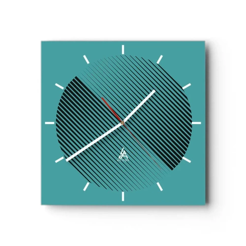 Wanduhr - Glasuhr - Ein minimalistischer Kreis mit Linien auf türkisfarbenem Hintergrund. - 30x30cm - Kreis – eine geometrische Variante - Moderne Wanddekoration für Wohnzimmer und Schlafzimmer ARTTOR