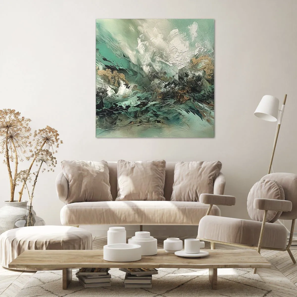 Bild auf Leinwand - Leinwandbild - Smaragdgrüne und schwarze Brandung - 70x70 cm