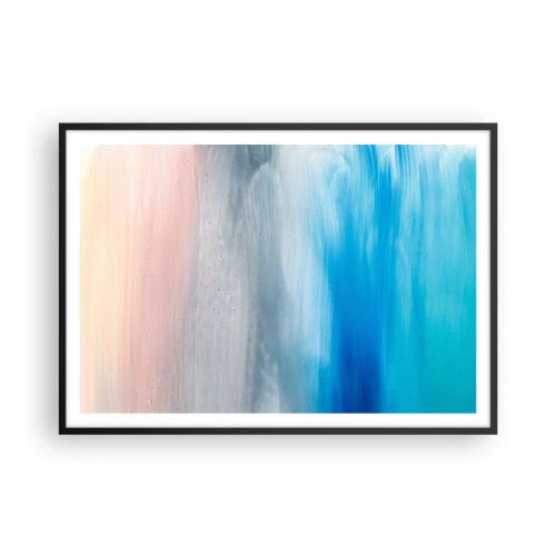 Poster in einem schwarzem Rahmen - Abstrakte Pinselstriche in Blau- und Rosatönen - 100x70cm - Elemente: Luft - Moderne Wanddekoration für Wohnzimmer und Schlafzimmer ARTTOR