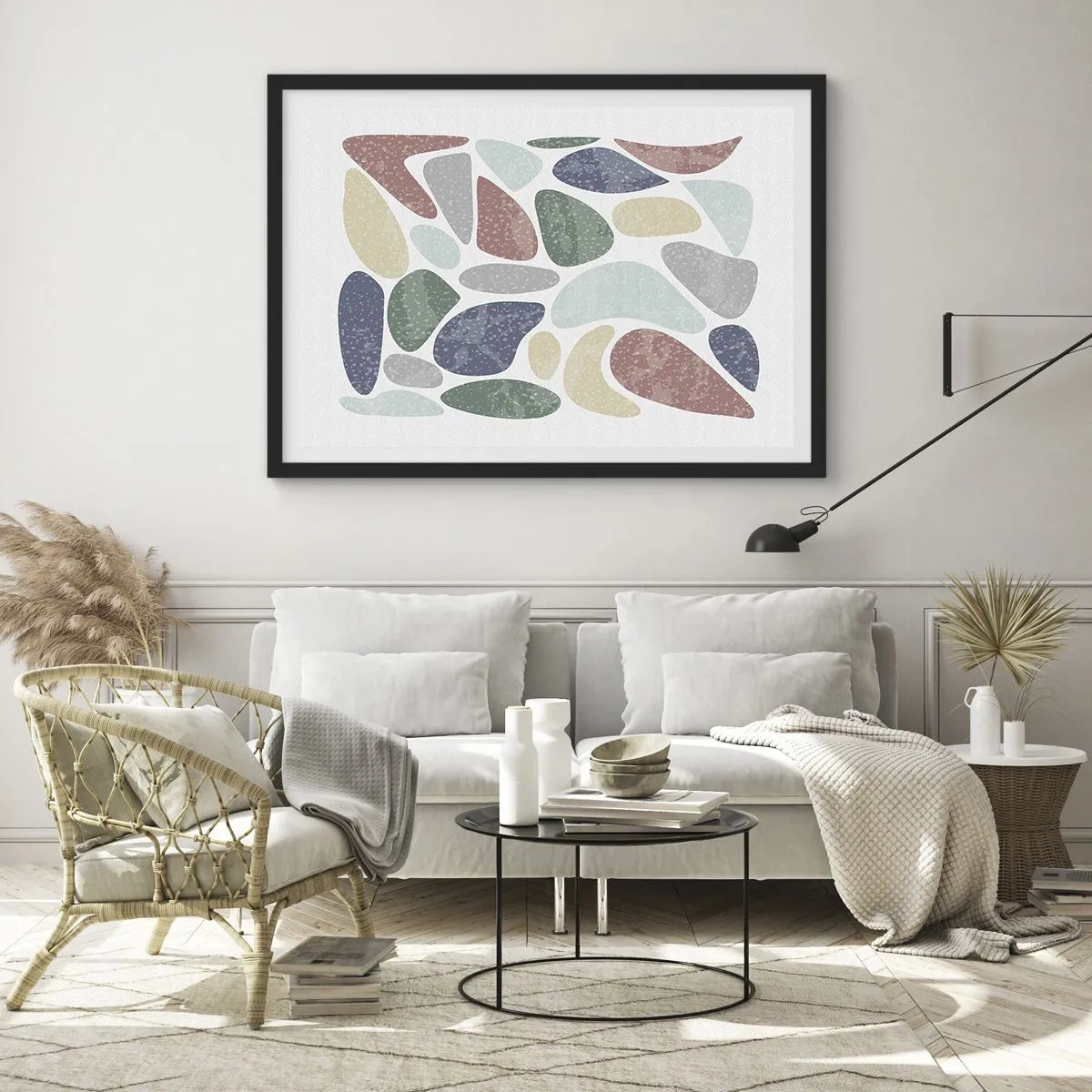 Poster in einem schwarzem Rahmen - Mosaik aus pulverförmigen Farben - 40x30 cm