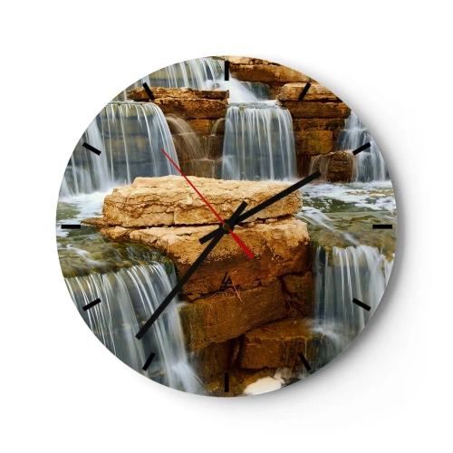 Wanduhr - Glasuhr - Wasserfallkaskaden vor dem Hintergrund von Felsen - 30x30cm - Treppe zum Himmel - Moderne Wanddekoration für Wohnzimmer, Küche und Schlafzimmer ARTTOR