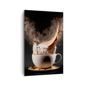 Bild auf Leinwand - Leinwandbild - Eine Tasse Kaffee mit einer dynamischen Flüssigkeitsexplosion auf schwarzem Hintergrund. - 80x120cm - Geschmacksexplosion - Moderne Wanddekoration für Wohnzimmer und Schlafzimmer ARTTOR