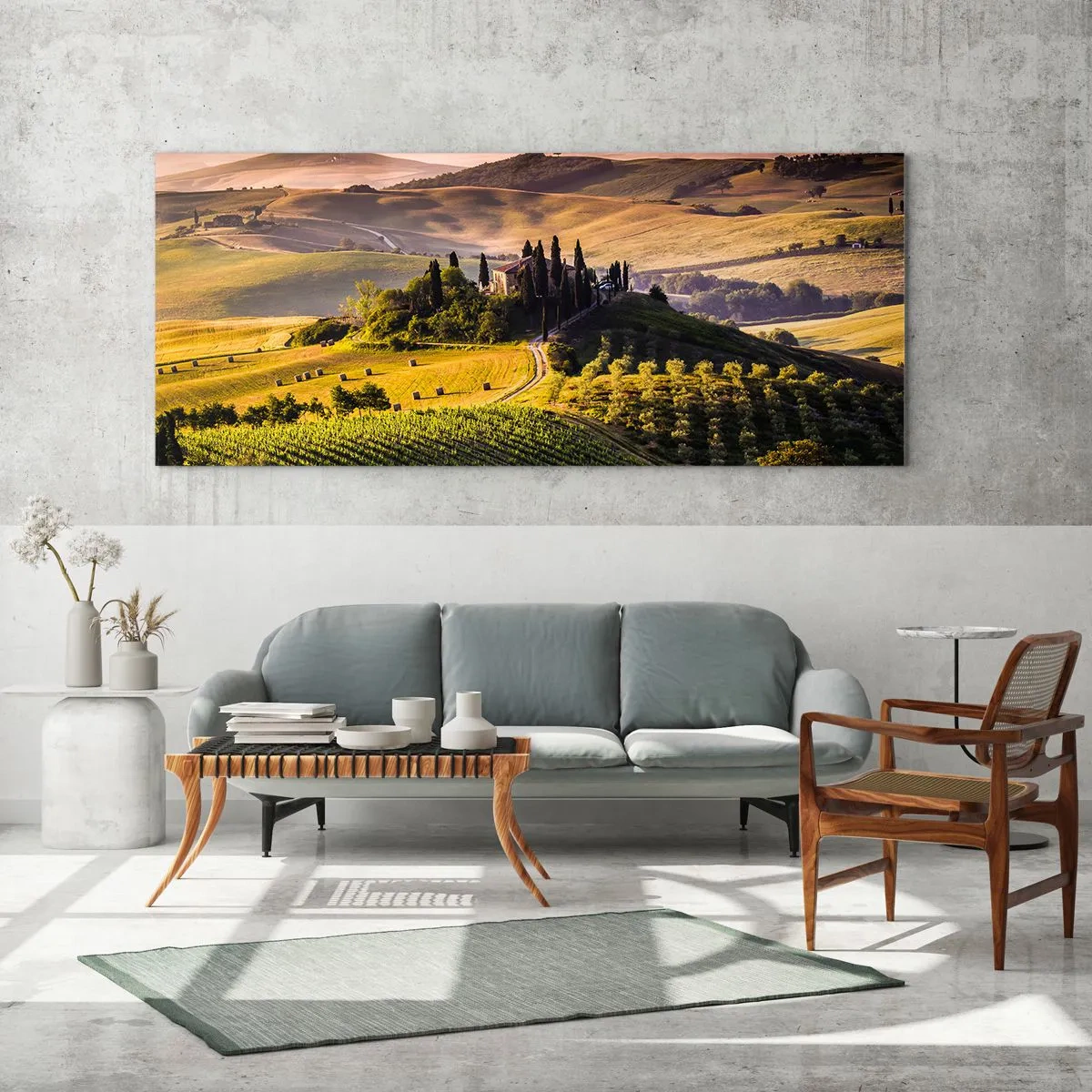 Glasbild - Bild auf glas - Arkadien - die toskanische Landschaft - 90x30 cm