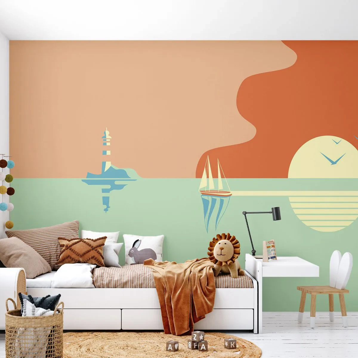 Selbstklebende Fototapete Deluxe Sticker - Die perfekte Meereslandschaft - Abstraktion, Segelschiff, Laterne - 400x280 cm