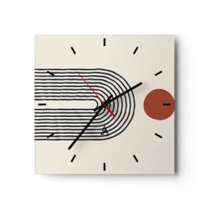 Wanduhr - Glasuhr - Modernes abstraktes Muster mit Linien und einem roten Kreis - 30x30cm - Magnetismus von Formen und Farben - Moderne Wanddekoration für Wohnzimmer und Schlafzimmer ARTTOR