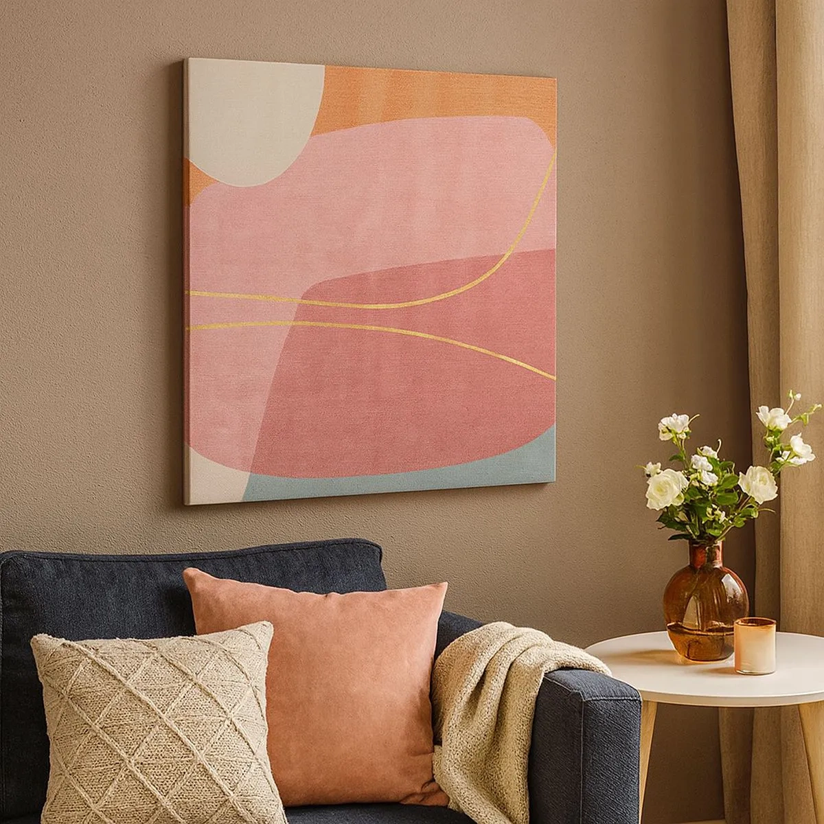 Bild auf Leinwand - Leinwandbild - Pastellkomposition mit Goldfaden - 30x30 cm