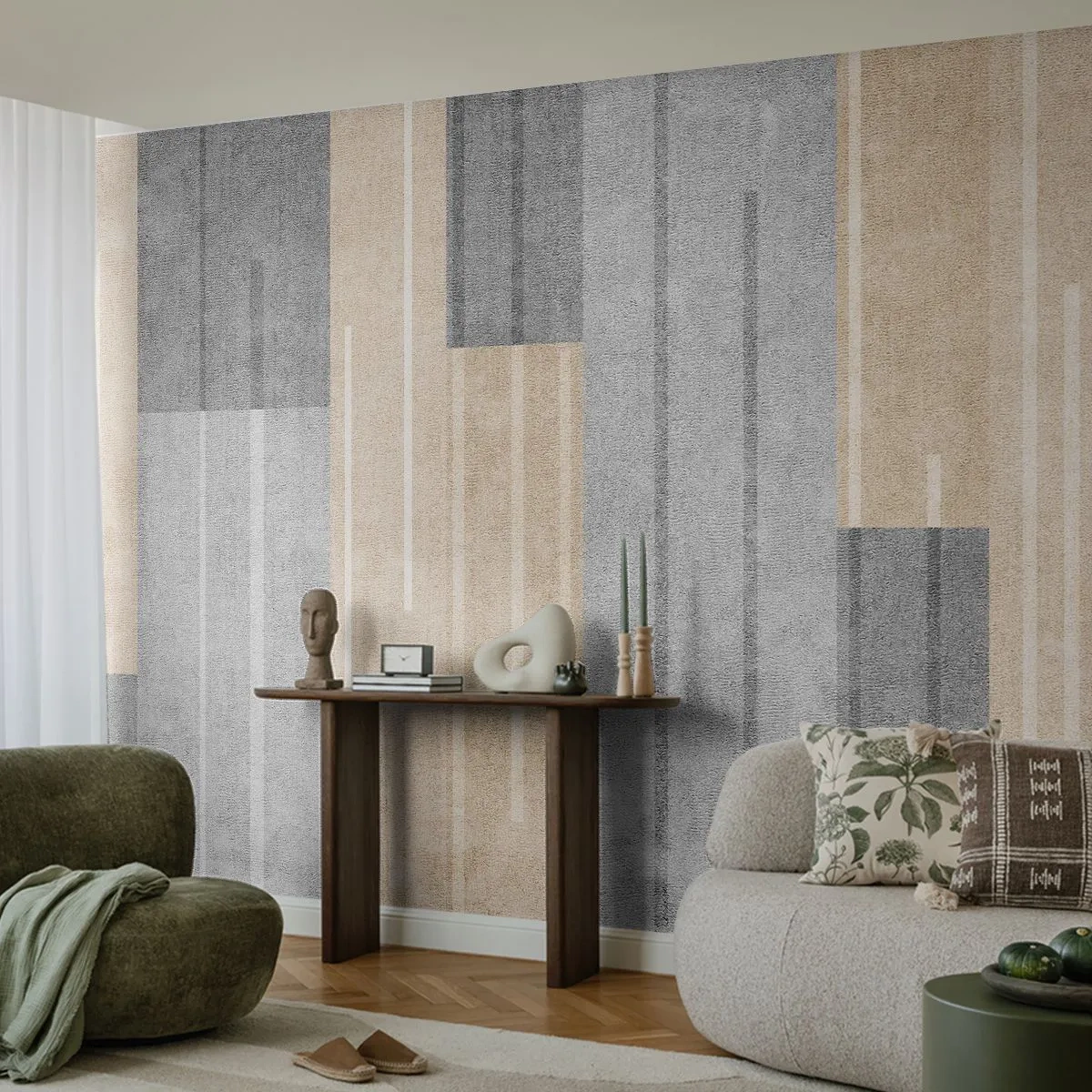 Fototapete Premium Sand - Komposition: Vertikal halten - Abstraktion, Linien, Pastell - 100x70 cm