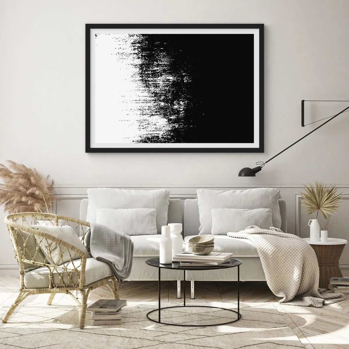 Poster in einem schwarzem Rahmen - Minimalistische Abstraktion in Schwarzweiß - 70x50cm - Und der Gewinner ist ... - Moderne Wanddekoration für Wohnzimmer und Schlafzimmer ARTTOR