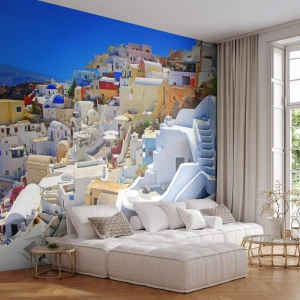 Selbstklebende Fototapete Deluxe Sticker - Der Traum vom griechischen Sommer - Die Architektur, Landschaft, Santorin - 250x175 cm