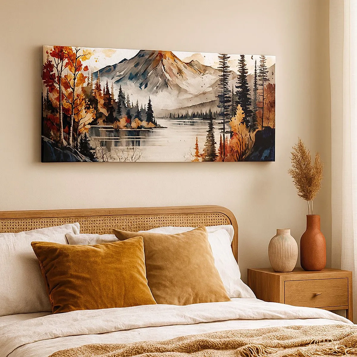 Bild auf Leinwand - Leinwandbild - Goldener Herbst in den Bergen - 100x40 cm