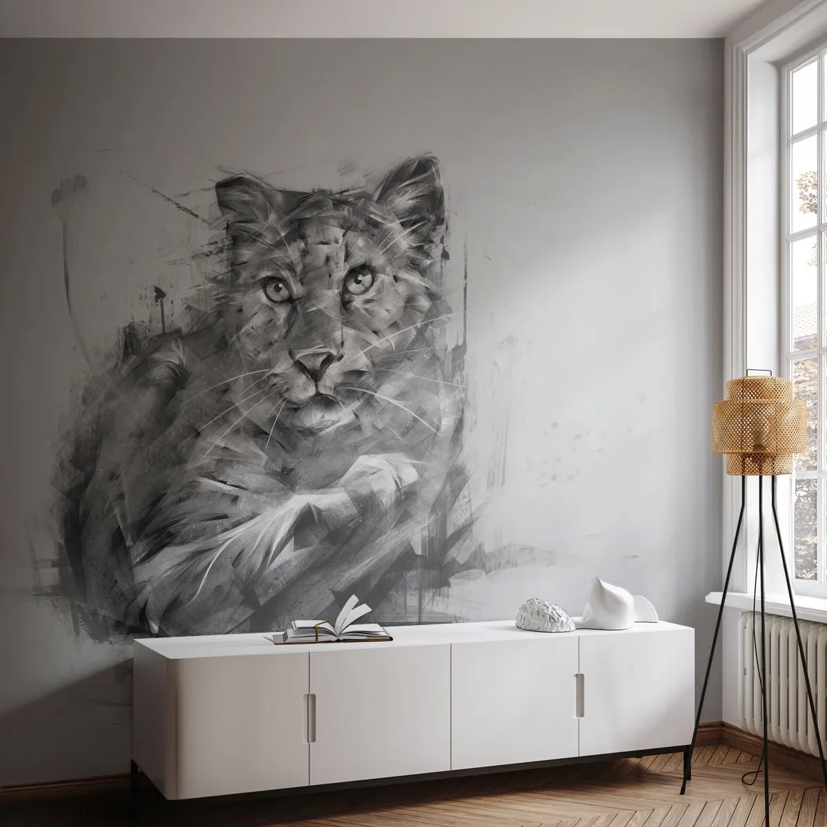 Fototapete Premium Sand - Ja, ich höre aufmerksam zu - Panther, Tiere, Wilde Katze - 300x210 cm